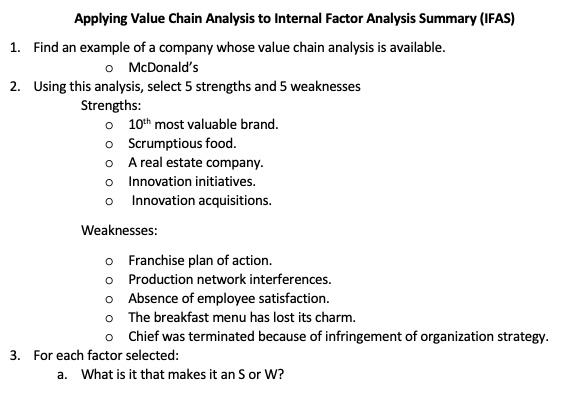 Applying Value Chain Analysis to Internal Factor