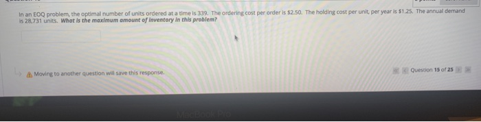 In an EOQ problem, the optimal number of units