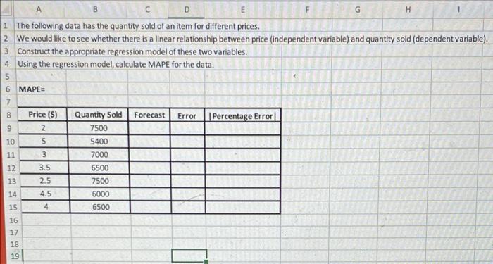 Please show work in excel with formulas/results.