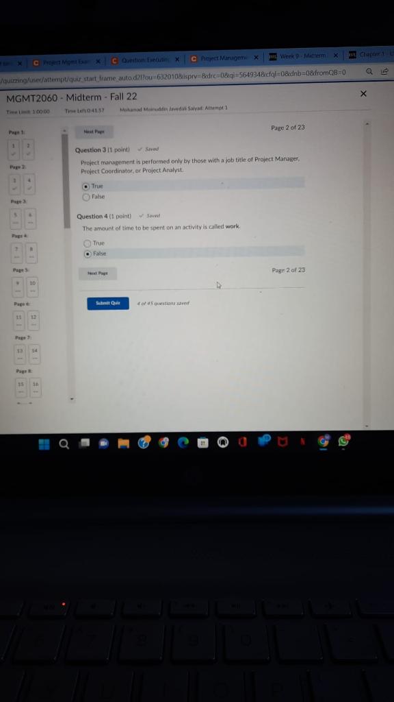 Question 3 I1 point) = Saved Project management