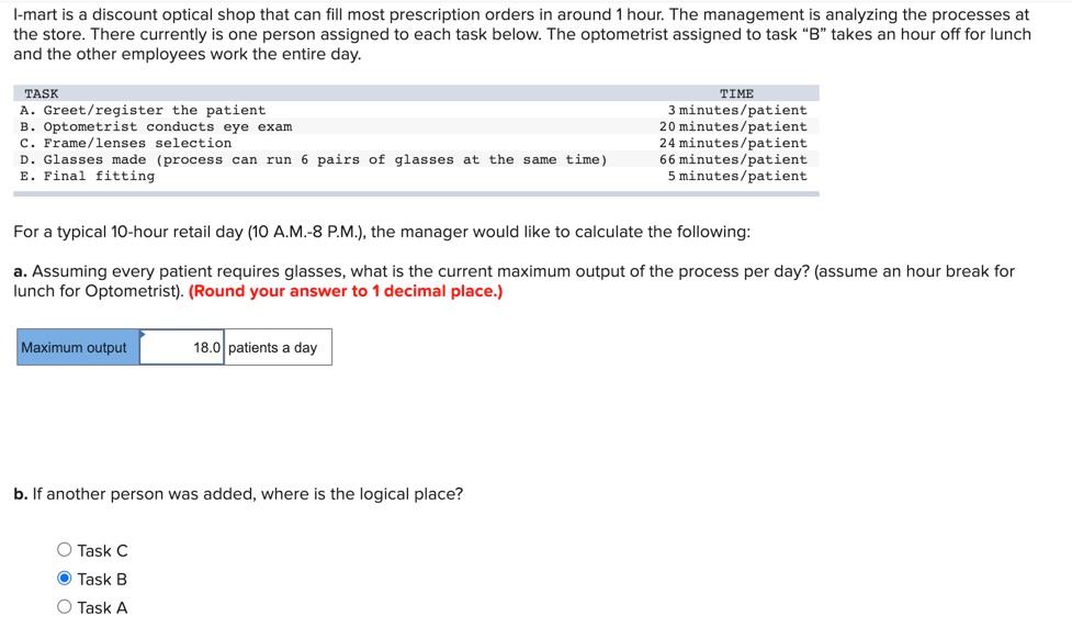 task d and task e are an option as well I-mart is