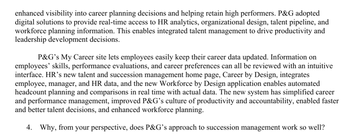 Please answer Succession Management at Procter &