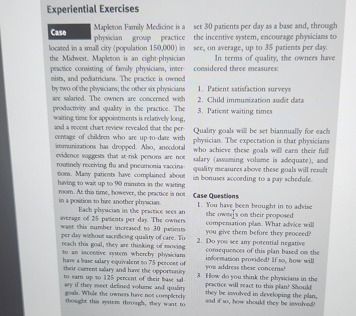 case questions only thanks Experiential Exercises