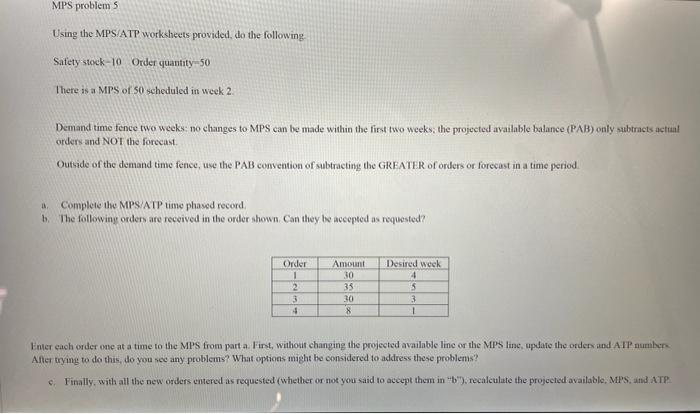 MPS problems Using the MPS/ATP worksheets