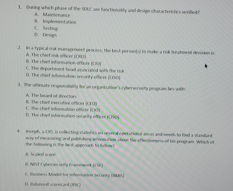 1. During which phase of the SDLC are