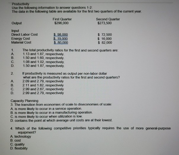 1. The total productivity ratios for the first