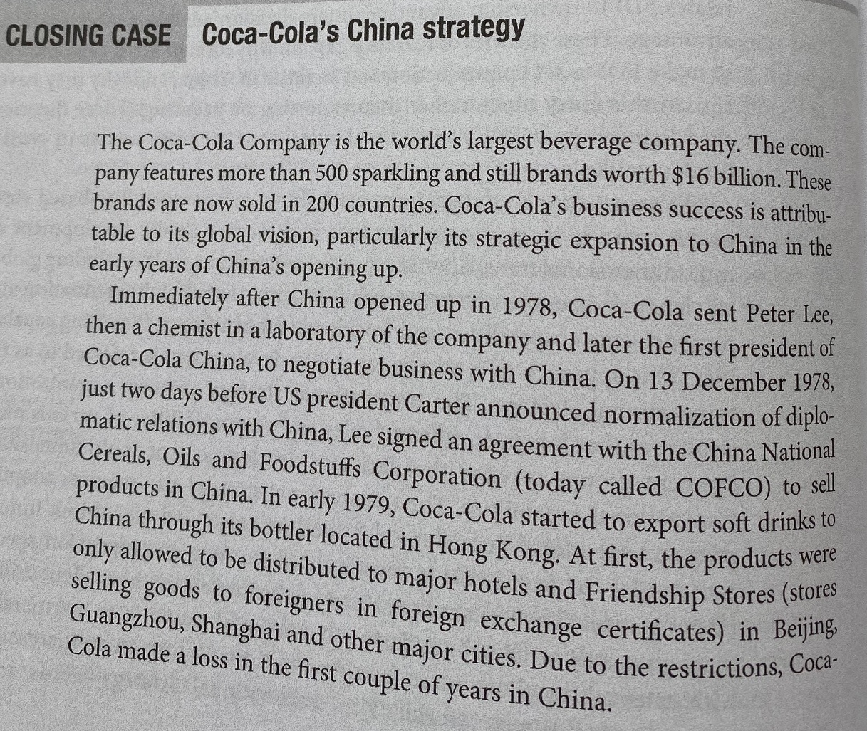 Closing Case: Coca Cola's China Strategy Please