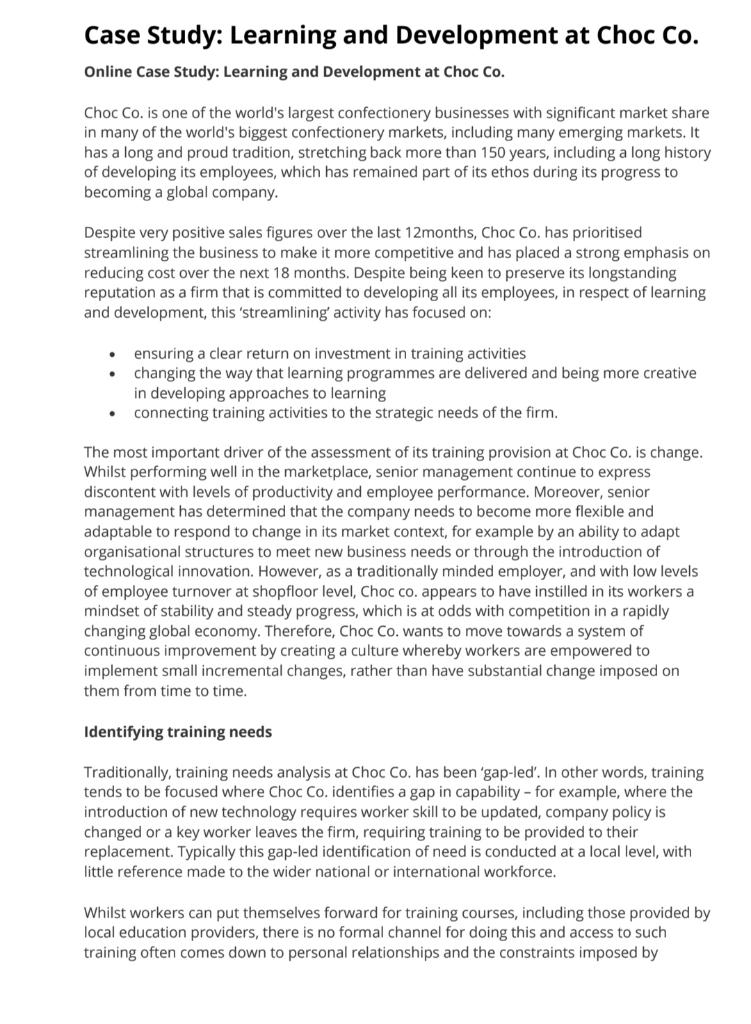 Case Study: Learning and Development at Choc Co.