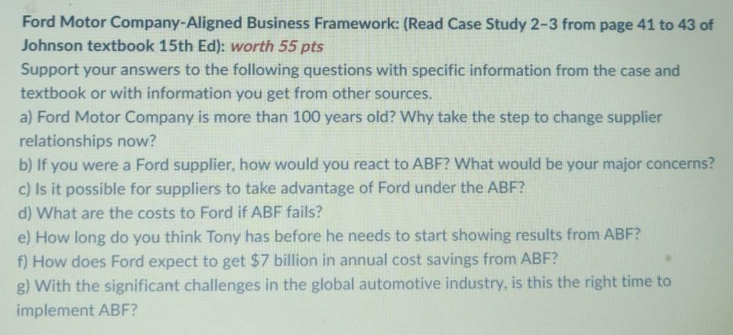 Ford Motor Company-Aligned Business Framework: