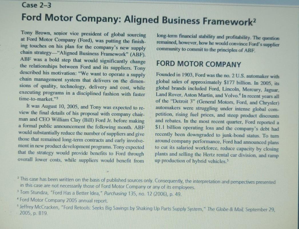 Ford Motor Company-Aligned Business Framework:
