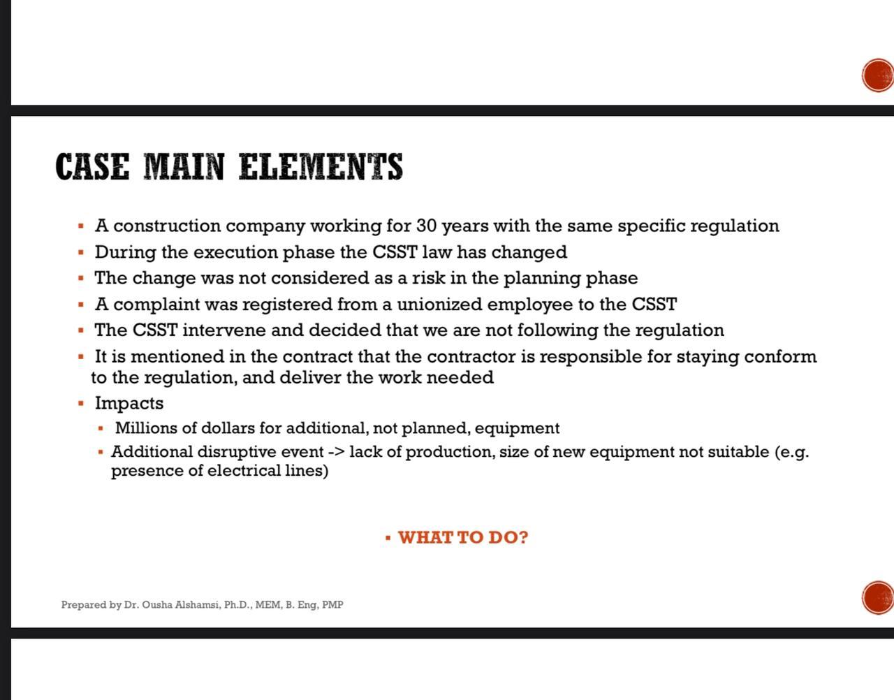 CASE MAIN ELEMENTS A construction company working