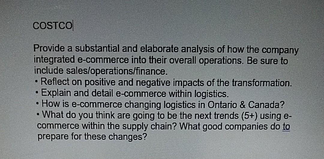 COSTCO Provide a substantial and elaborate