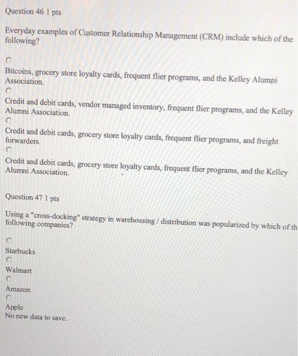Question 42 1 pts The algorithm that "Cluster