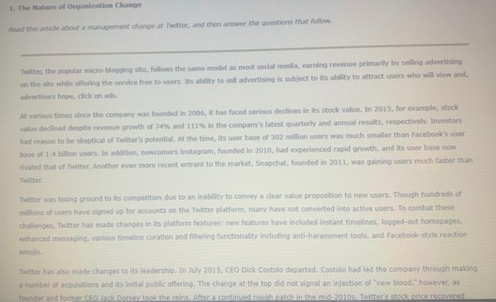 1. The Nature of Organization change Read this