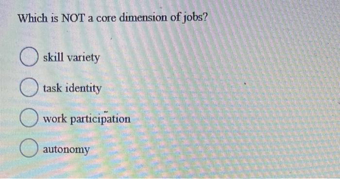 Which is NOT a core dimension of jobs? skill