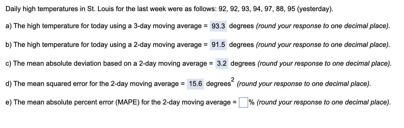 Daily high temperatures in St. Louis for the last