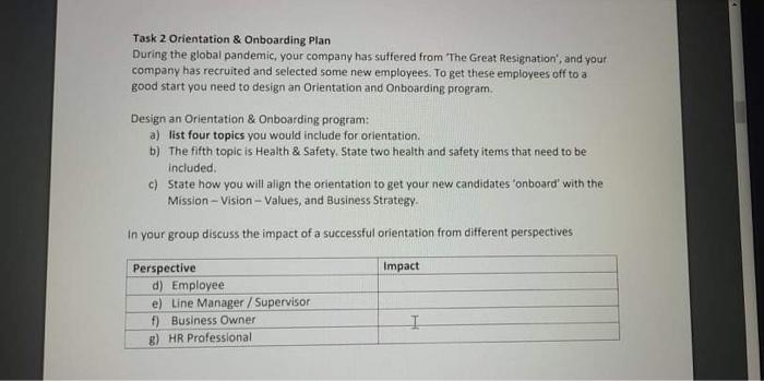 Task 2 Orientation & Onboarding Plan During the