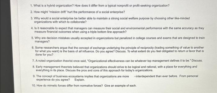 1. What is a hybrid organization? How does it