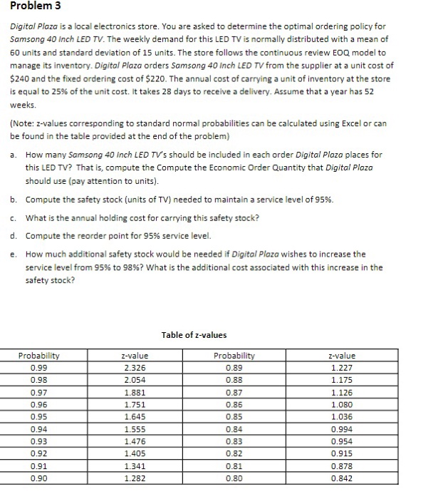 Problem 3 Digital Plaza is a local electronics