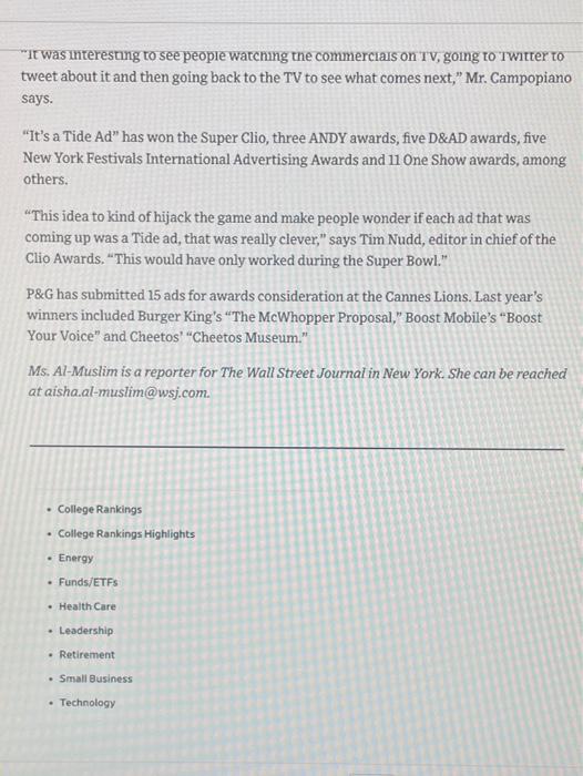 2) Based on the first assigned article, how was