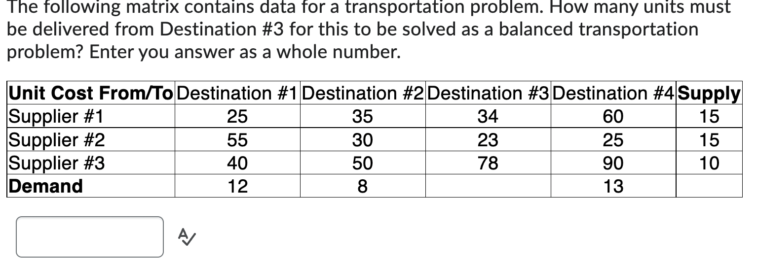 The following matrix contains data for a