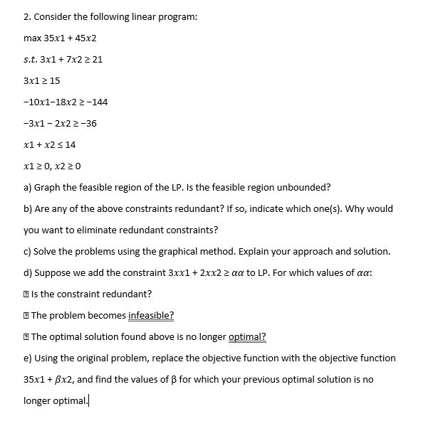2. Consider the following linear program: max