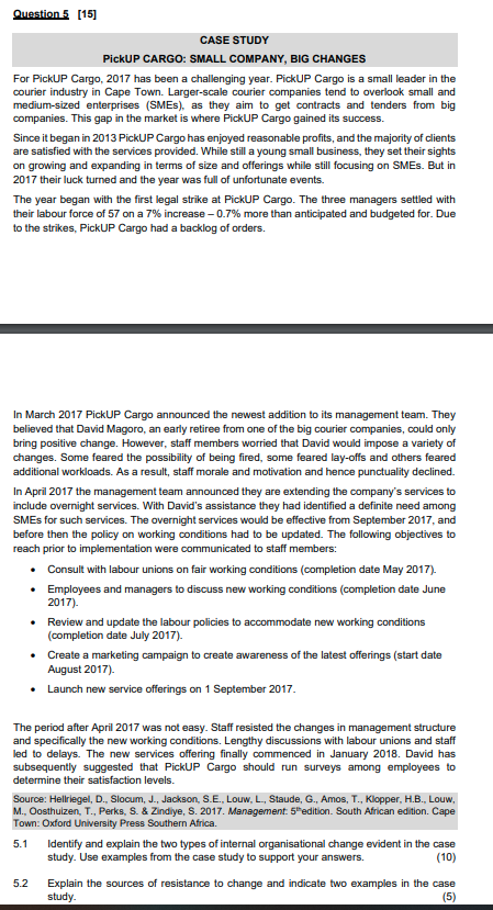 Question 5 [15] CASE STUDY PickUP CARGO: SMALL