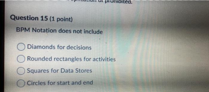 Vi prunibited. Question 15 (1 point) BPM Notation