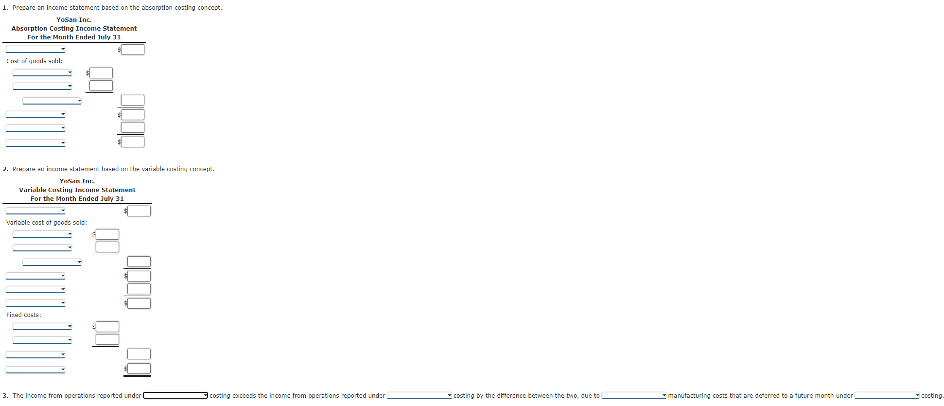 Absorption and Variable Costing Income Statements