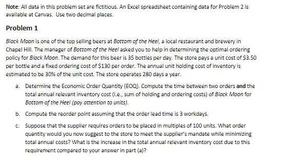 Note: All data in this problem set are