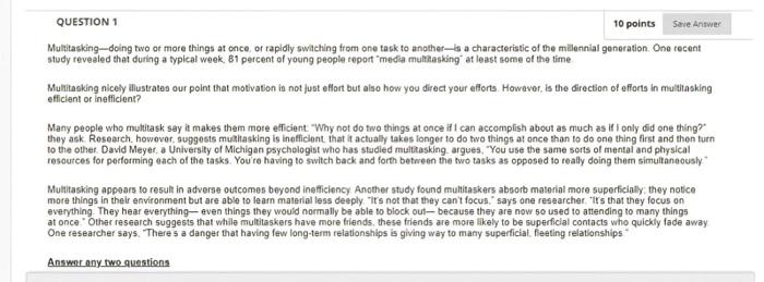 QUESTION 1 10 points Save Answer