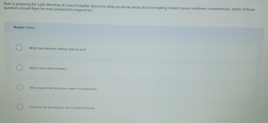 Ryan is preparing for a job interview at a local