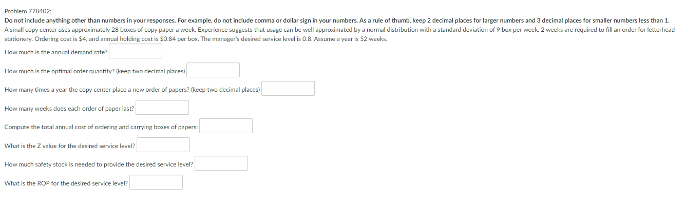 Problem 778402: Do not include anything other