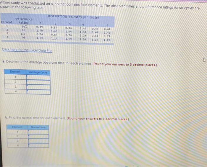 A time study was conducted on a job that contains