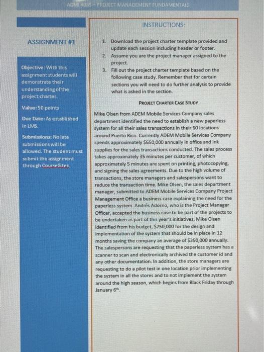 ADMASTROT MANAGEMENT FUNDAMENTALS INSTRUCTIONS: