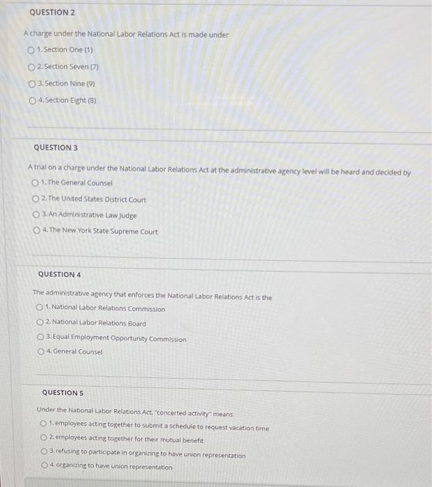 QUESTION 2 A charge under the National Labor