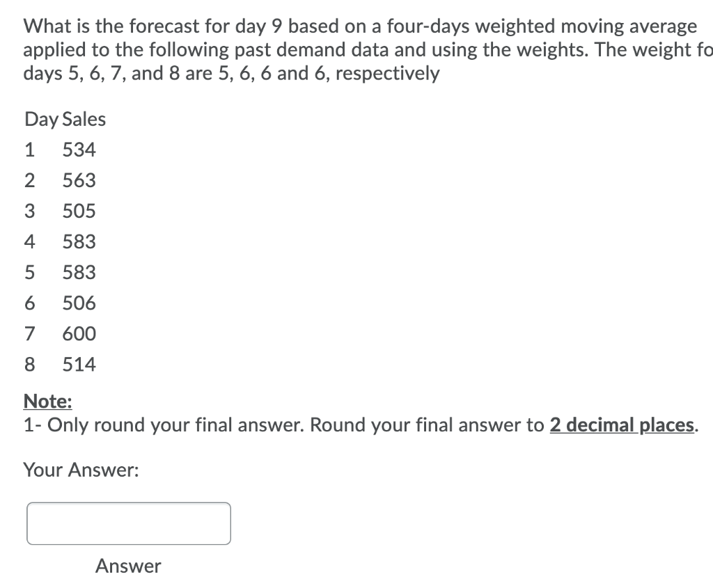 What is the forecast for day 9 based on a