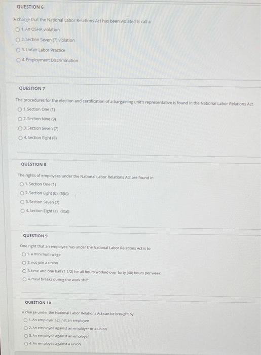 QUESTION 2 A charge under the National Labor