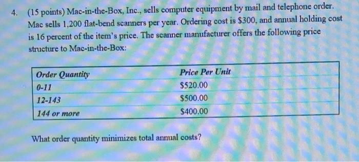 4. (15 points) Mac-in-the-Box, Inc., sells