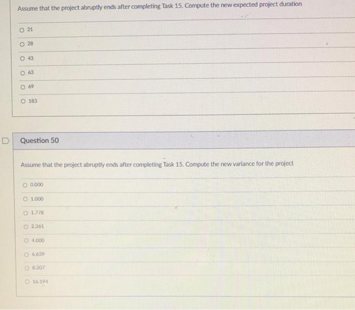 Assume that the project abruptly ends after