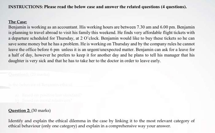 INSTRUCTIONS: Please read the below case and