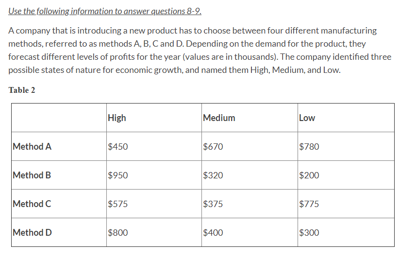 Question: A)Using the information in Table 2,