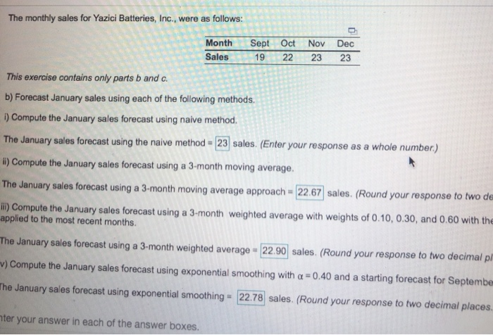 please do "v)"and "c" please b) Forecast January