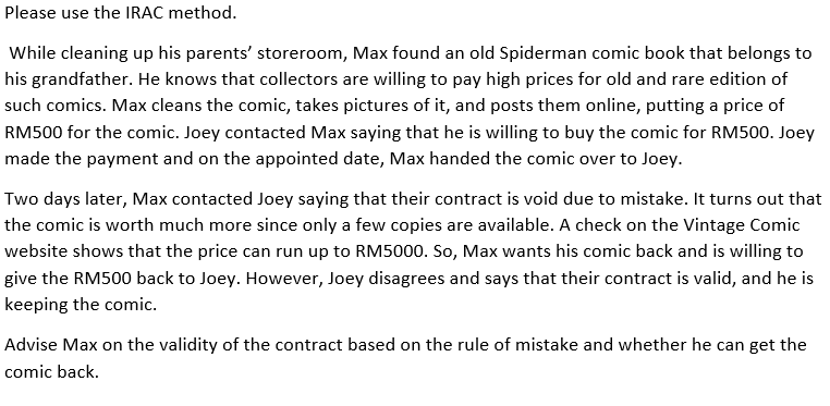 Please use the IRAC method. While cleaning up his