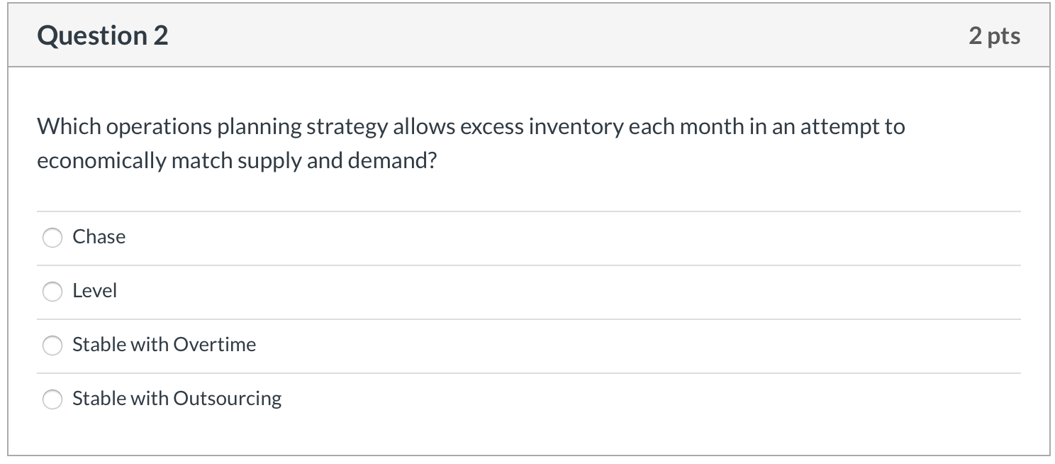 Question 2 2 pts Which operations planning