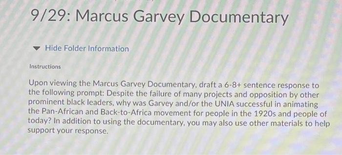 9/29: Marcus Garvey Documentary Hide Folder