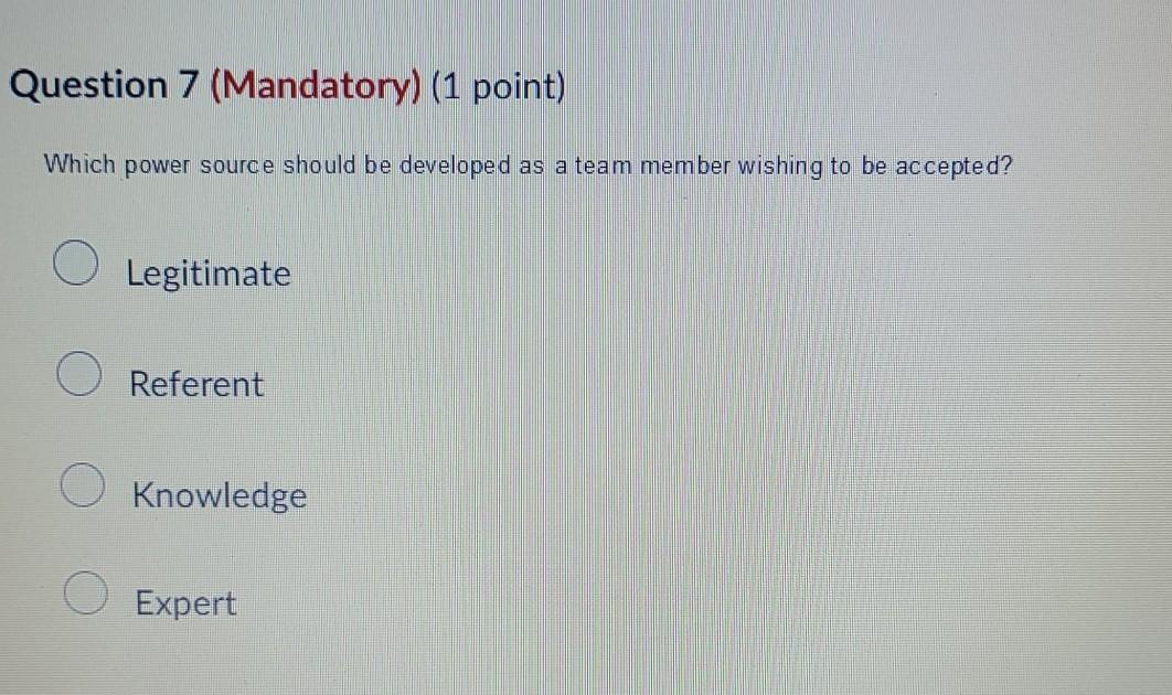 Question 7 (Mandatory) (1 point) Which power