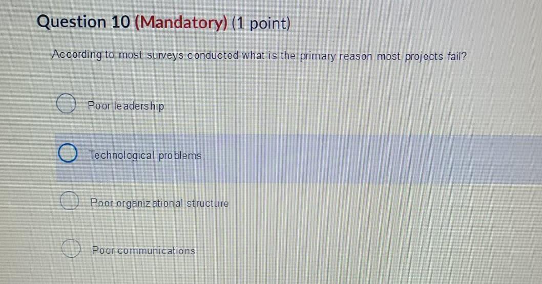 Question 7 (Mandatory) (1 point) Which power