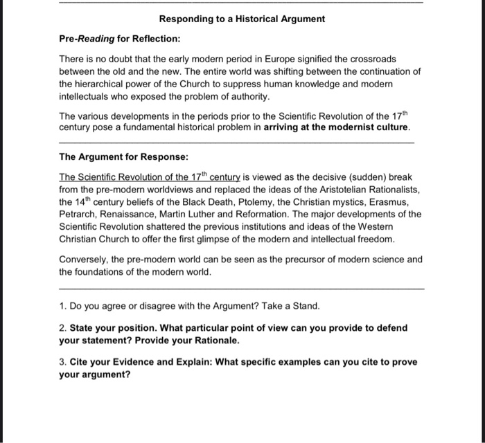 Responding to a Historical Argument Pre-Reading