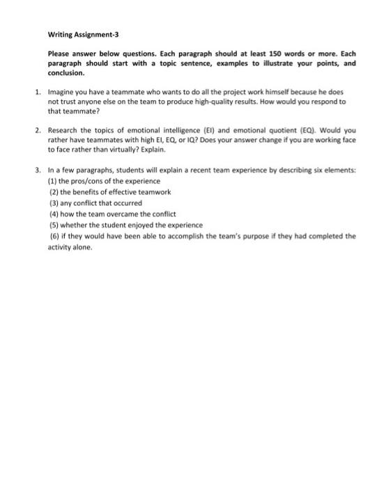 Writing Assignment-3 Please answer below